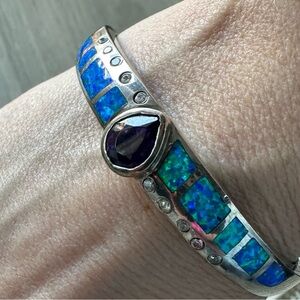 Southwestern Navajo Blue Opal Amethyst Sterling Silver Bracelet